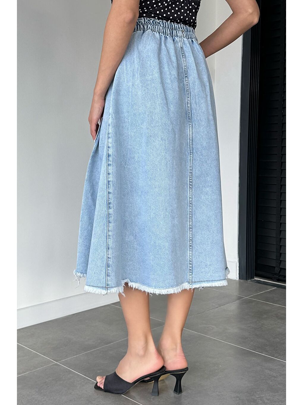 Mavi Kadın Pileli Ve Püsküllü Jean Jean Etek-2