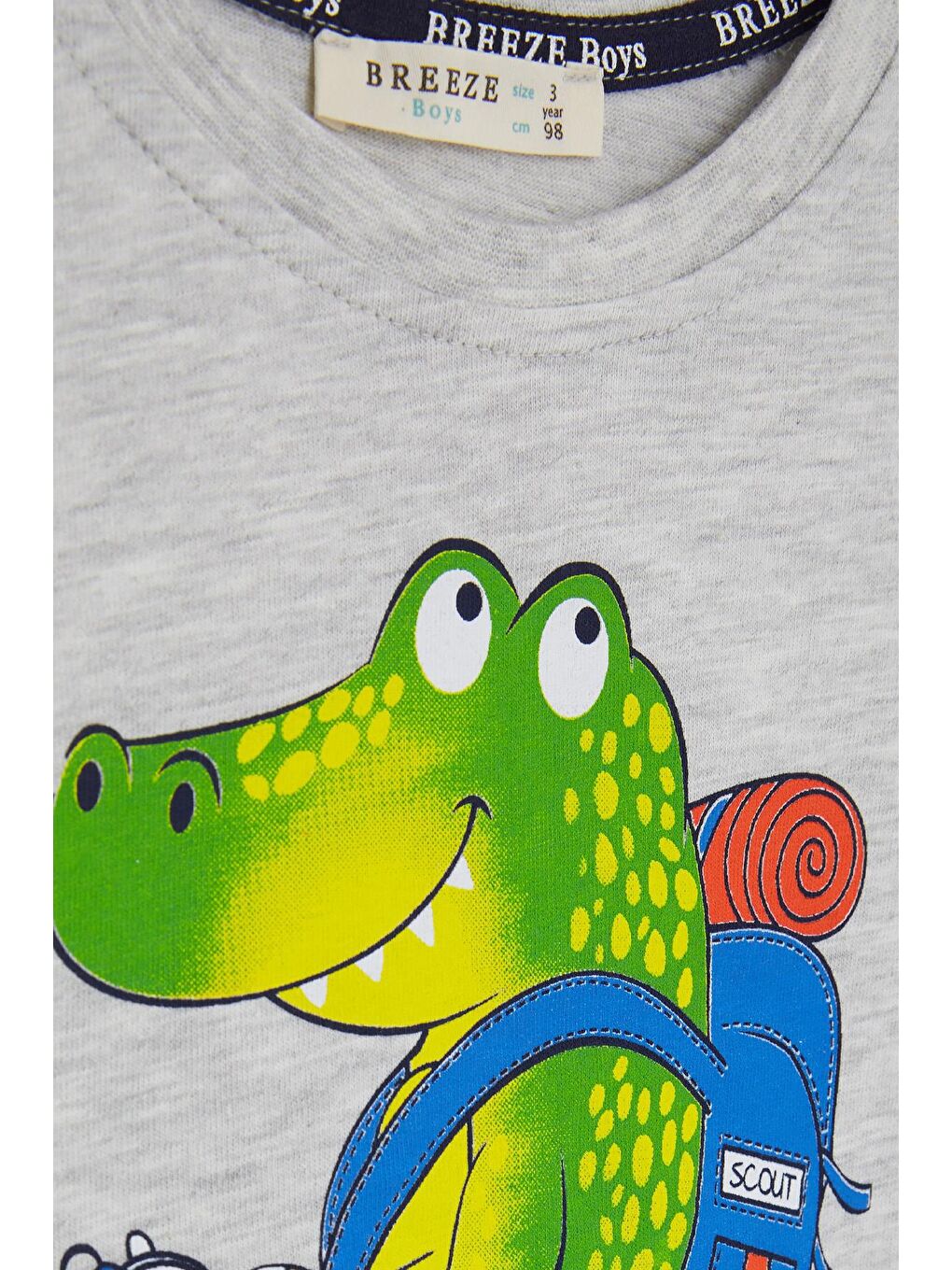 Bej Erkek Çocuk Şortlu Takım Kampçı Timsah Baskılı Açık Gri Melanj (2-5 Yaş)-4