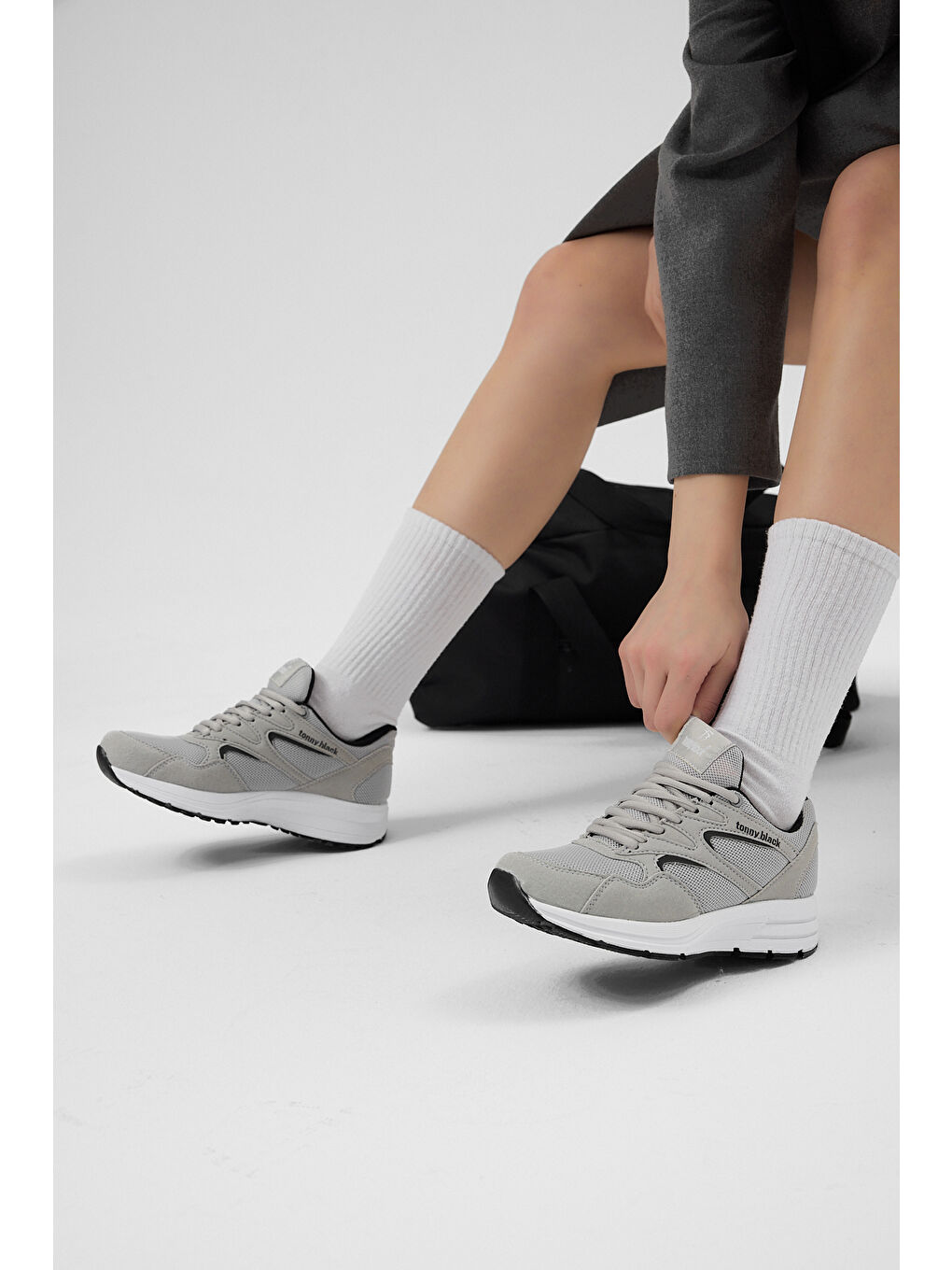 Gri Unisex Buz Poli Taban Nefes Alabilen Kumaş Bağcıklı Spor Ayakkabı-1