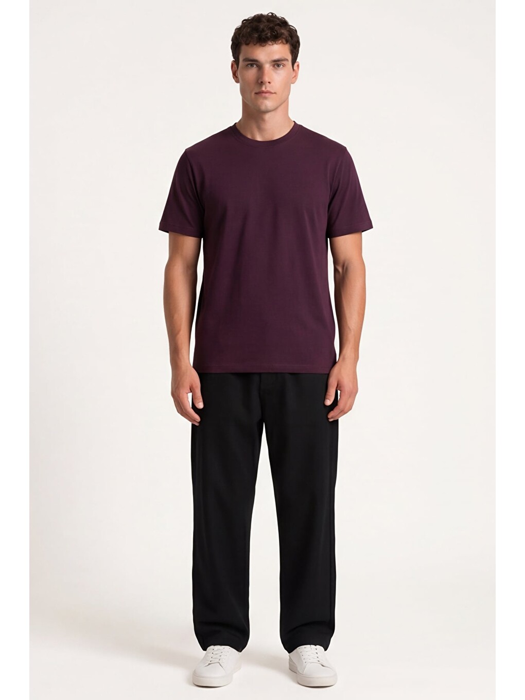 Erkek Bordo Normal Kesim Regular Fit %100 Pamuk Kısa Kollu Bisiklet Yaka Basic Tişört-1
