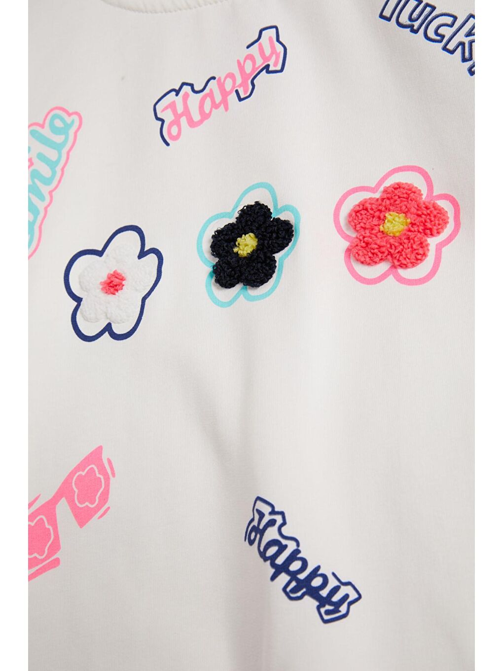 Ekru Çiçek Nakışlı Uzun Kol Kız Çocuk Sweatshirt 16304-1