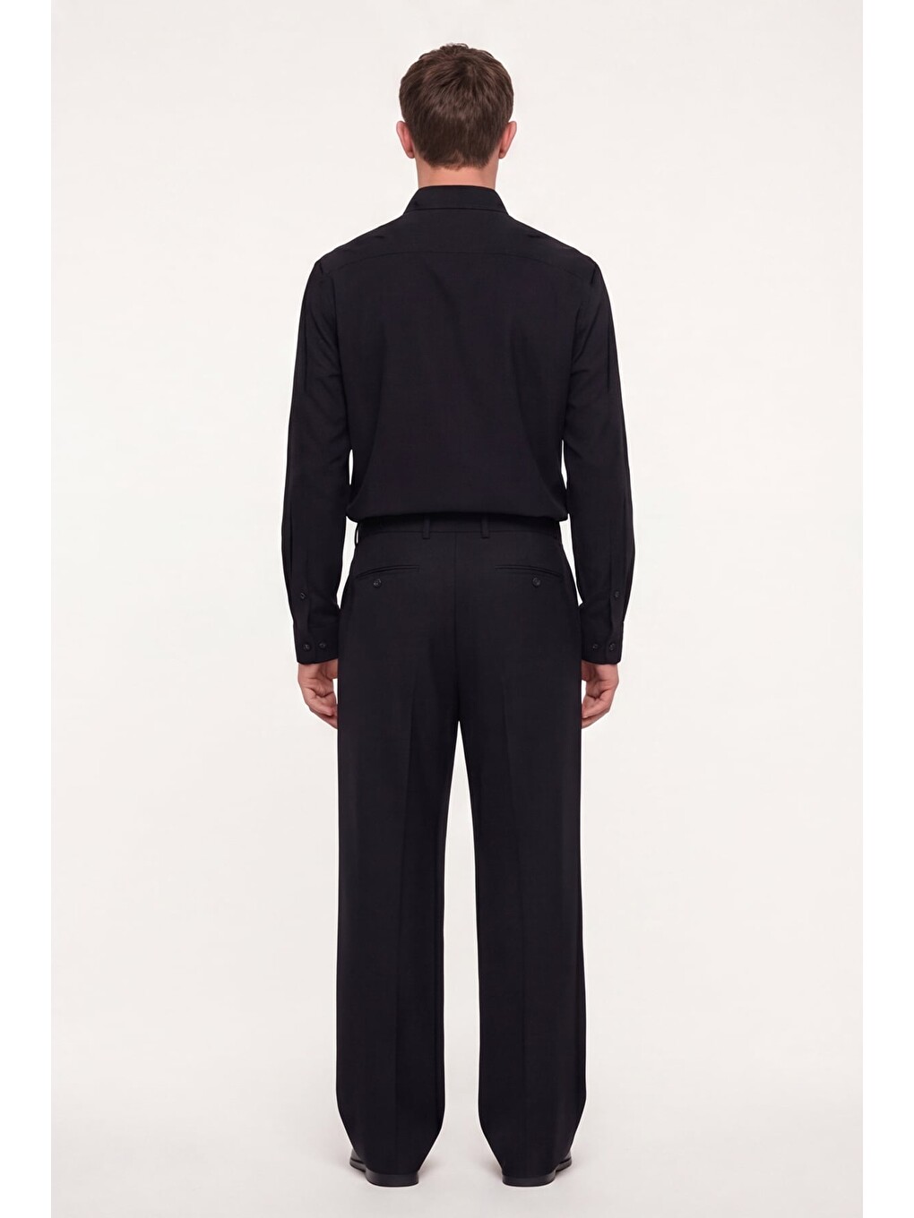 Erkek Siyah Dar Kesim Slim Fit Pamuklu Düz Örme Uzun Kollu Düğmeli Yaka Gömlek-3