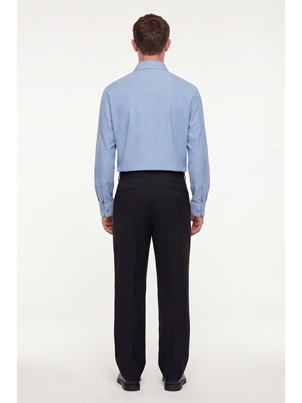 Erkek Mavi Dar Kesim Slim Fit Pamuklu Düz Örme Uzun Kollu Düğmeli Yaka Gömlek-3
