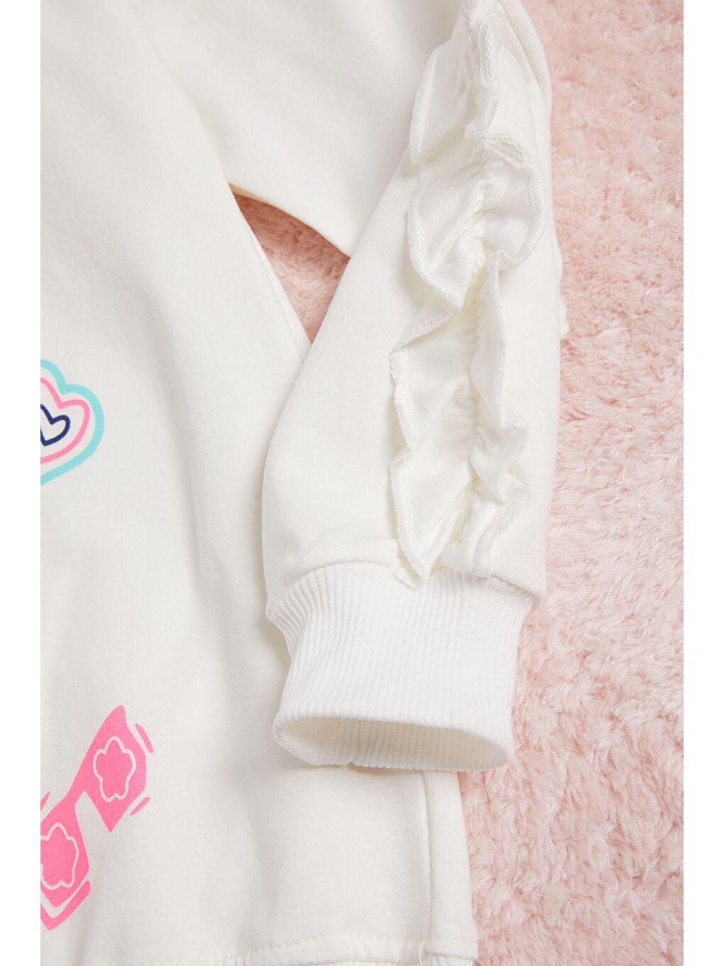 Ekru Çiçek Nakışlı Uzun Kol Kız Çocuk Sweatshirt 16304-2