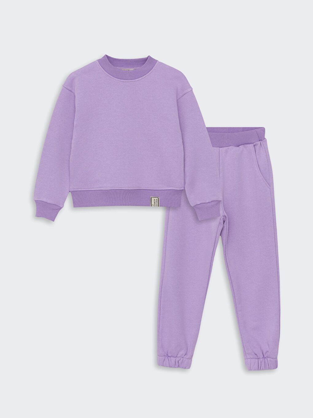 Lila Kız Çocuk Bel Bilek Lastikli Cepli Üç İplik Takım