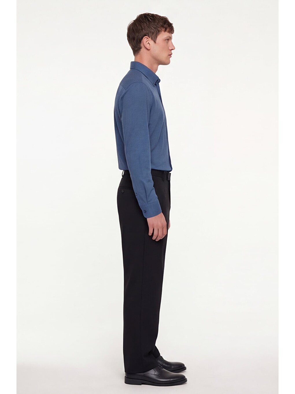 Erkek Lacivert Dar Kesim Slim Fit Pamuklu Düz Örme Uzun Kollu Düğmeli Yaka Gömlek-2