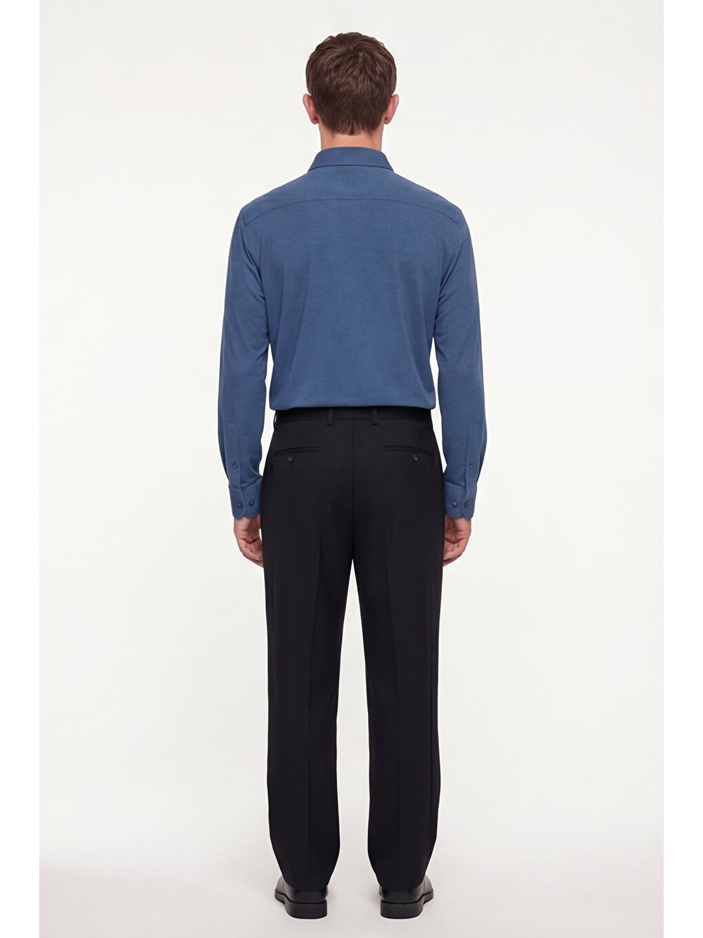 Erkek Lacivert Dar Kesim Slim Fit Pamuklu Düz Örme Uzun Kollu Düğmeli Yaka Gömlek-3