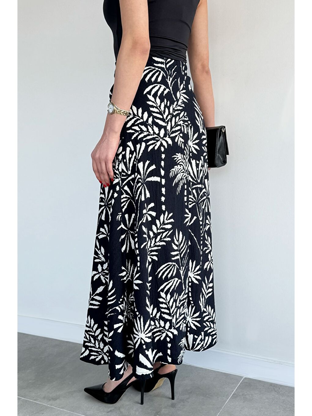 Lacivert Kadın Bel Lastikli Desenli Elastanlı Kiloş Etek-2