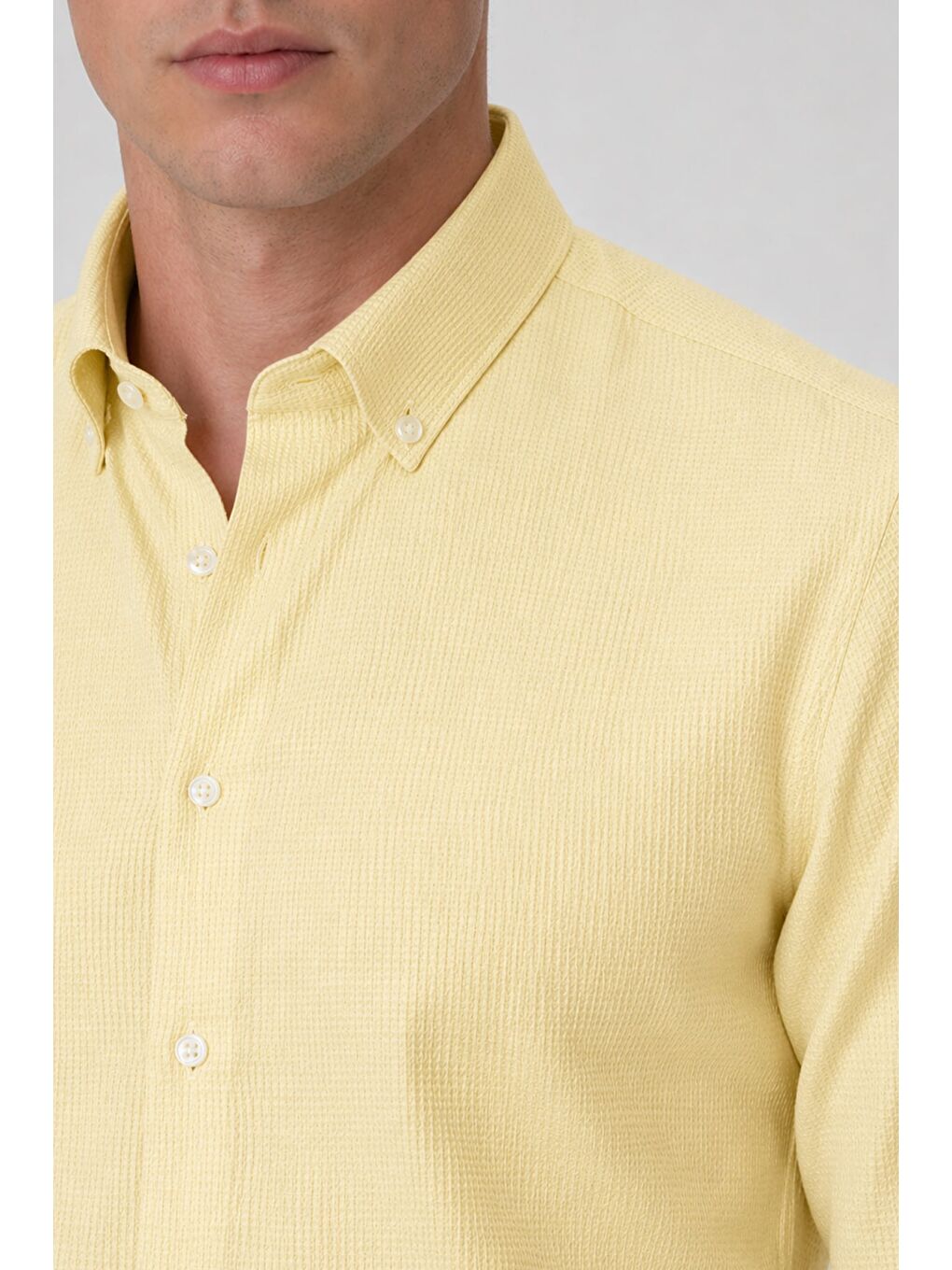 Giotelli Sarı Slim Fit %100 Pamuk Düğmeli Yaka Erkek Gömlek-3