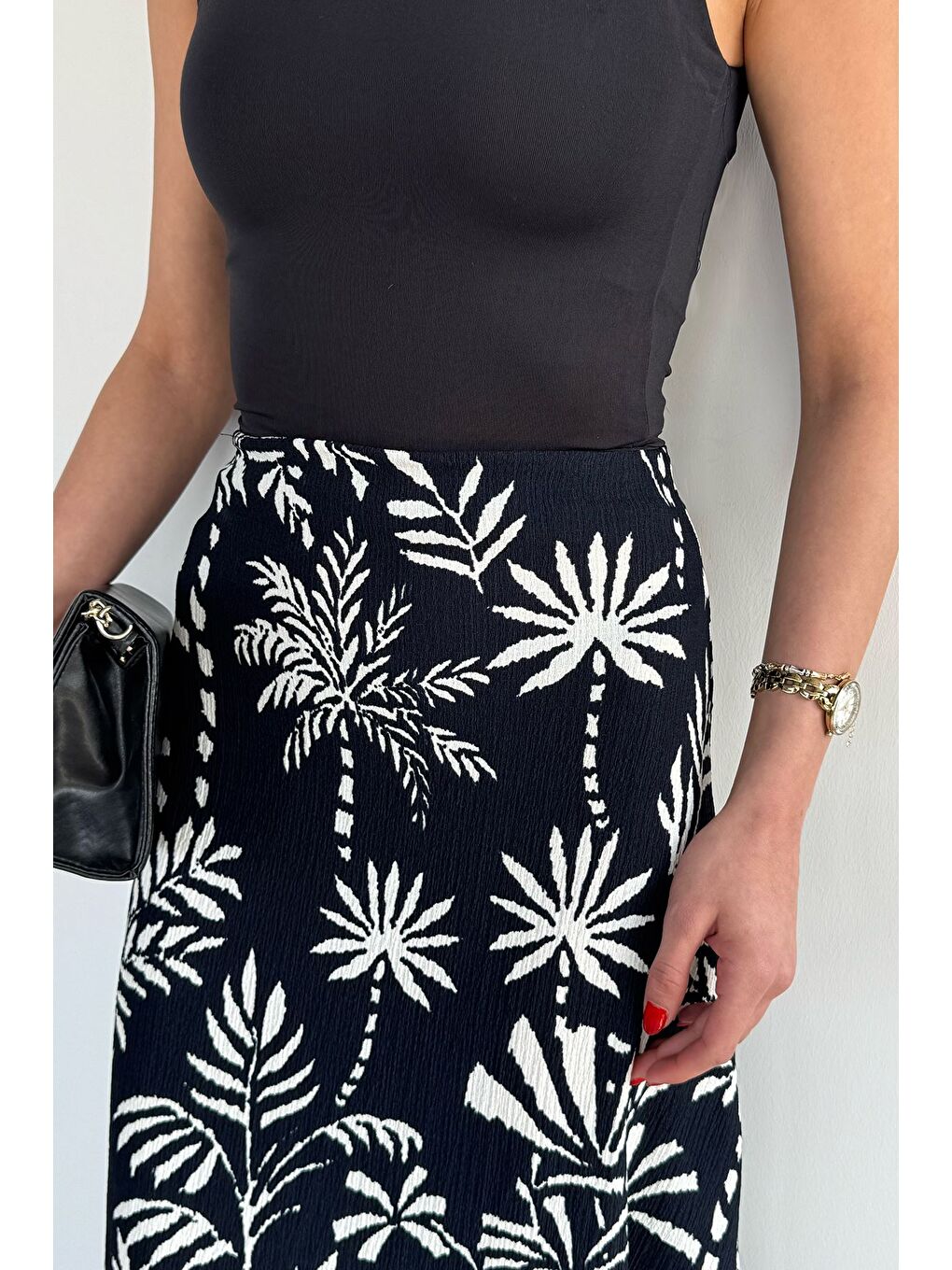Lacivert Kadın Bel Lastikli Desenli Elastanlı Kiloş Etek-3