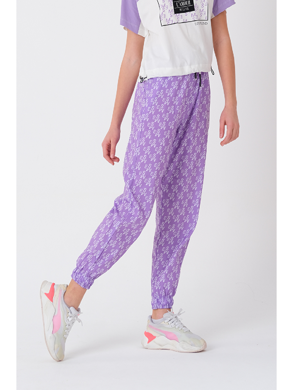 Mor Kız Çocuk Harf Baskılı Jogger Alt 8-13 Yaş LX1002