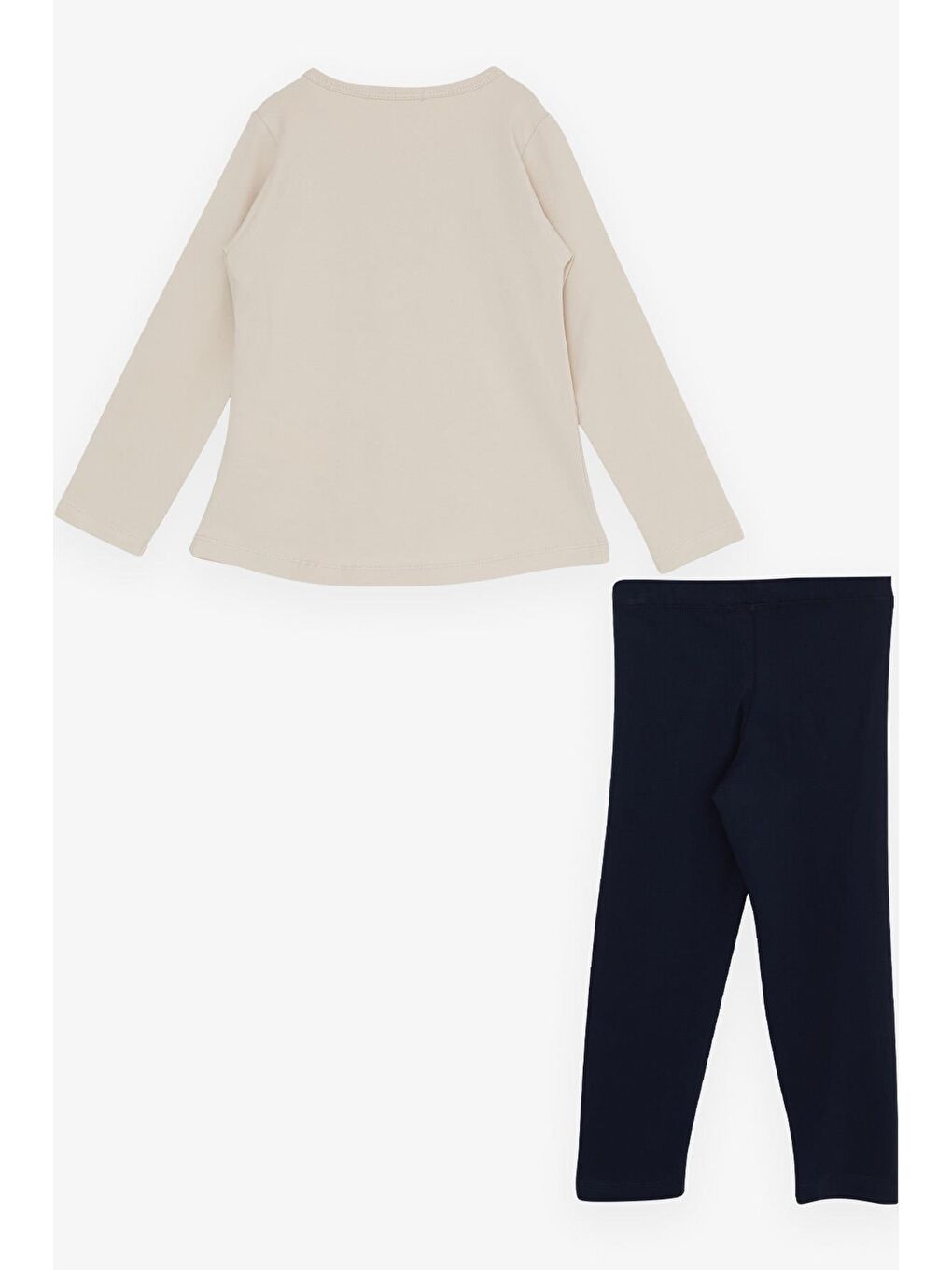 Kız Çocuk Taytlı Takım Pullu Kedicik Baskılı Nakışlı Bej (1.5-5 Yaş)-1