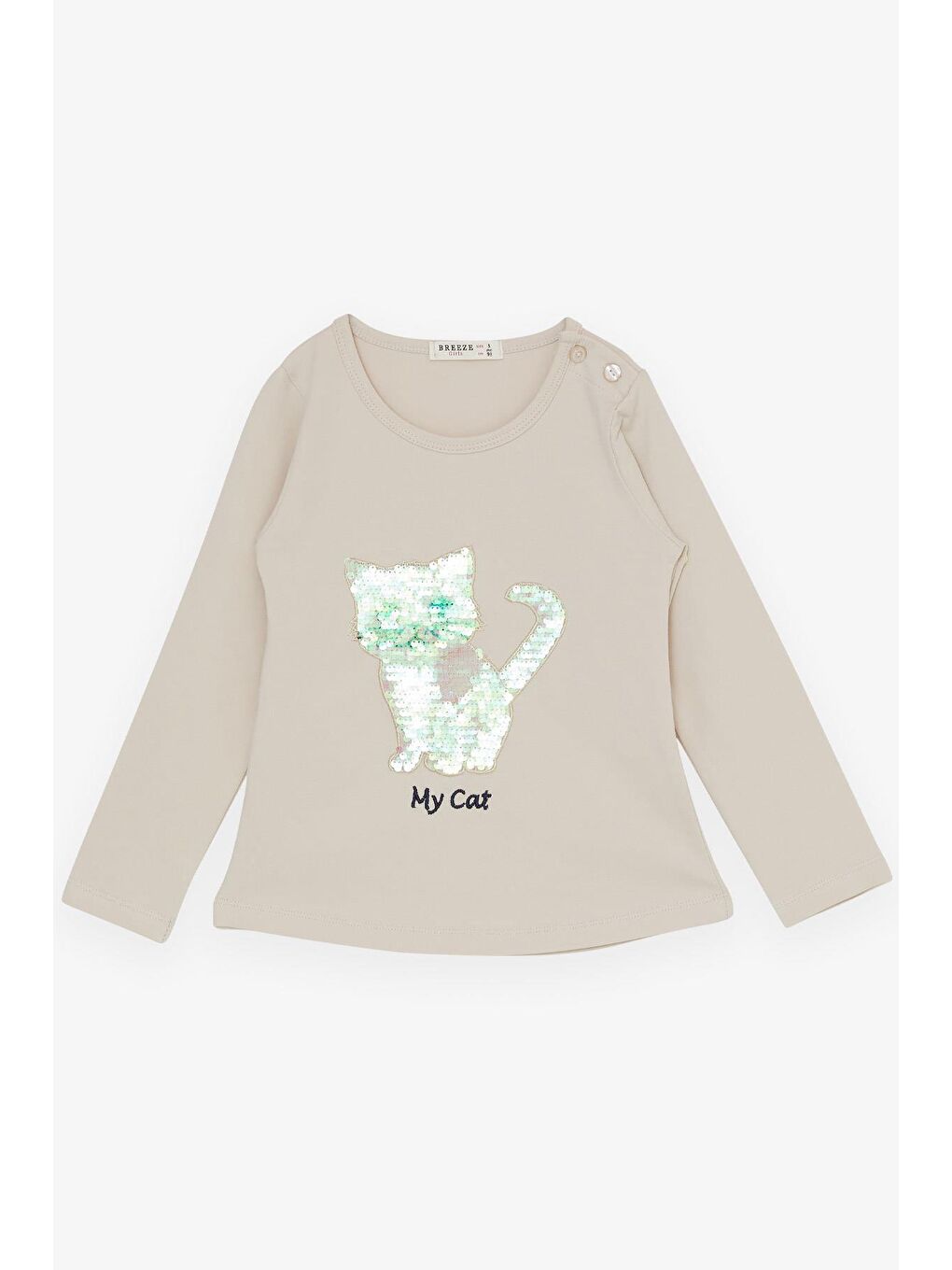 Kız Çocuk Taytlı Takım Pullu Kedicik Baskılı Nakışlı Bej (1.5-5 Yaş)-2