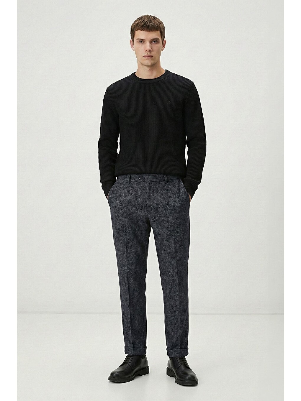 Giotelli Erkek Antrasit Dar Kesim Slim Fit Viskon Dokuma Normal Bel 6 Drop Pantolon-1