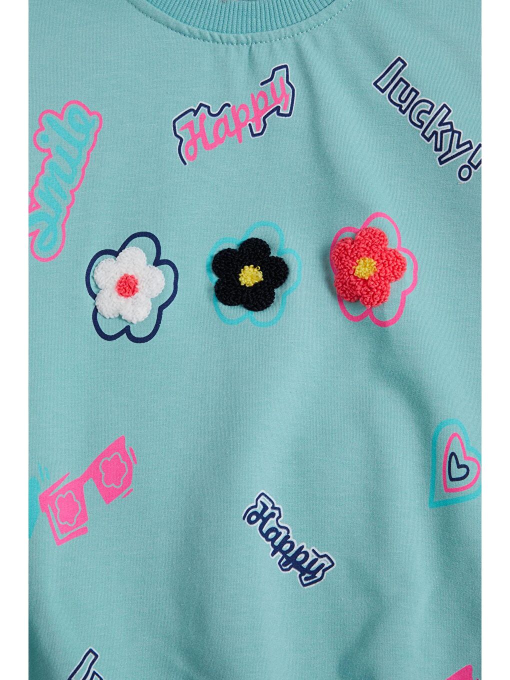 Pembe Life Kids Club Yeşil Mint Çiçek Nakışlı Uzun Kol Kız Çocuk Sweatshirt 16306 - 2