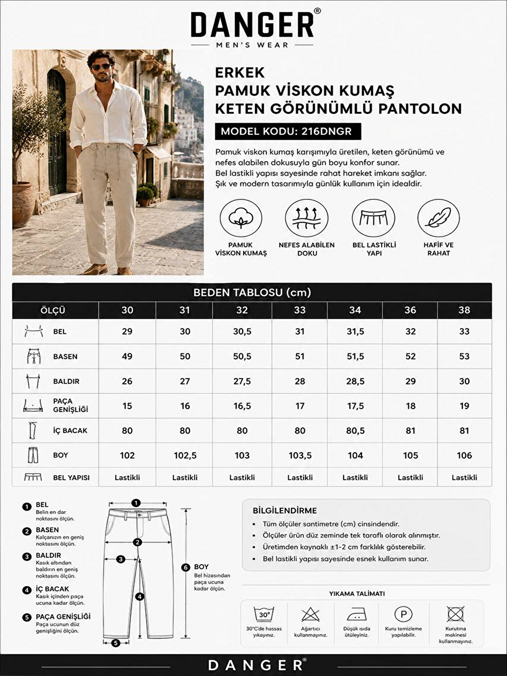 Erkek Pamuk Viskon Kumaş Keten Görünümlü Kahverengi Pantolon - 216dngr-5