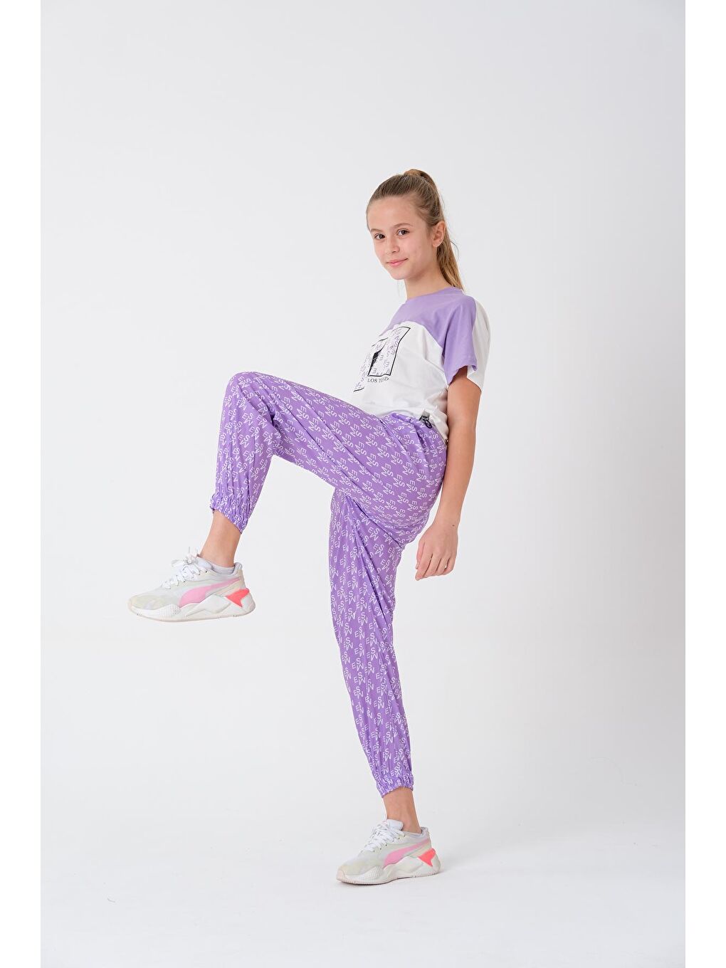 Mor Kız Çocuk Harf Baskılı Jogger Alt 8-13 Yaş LX1002-2
