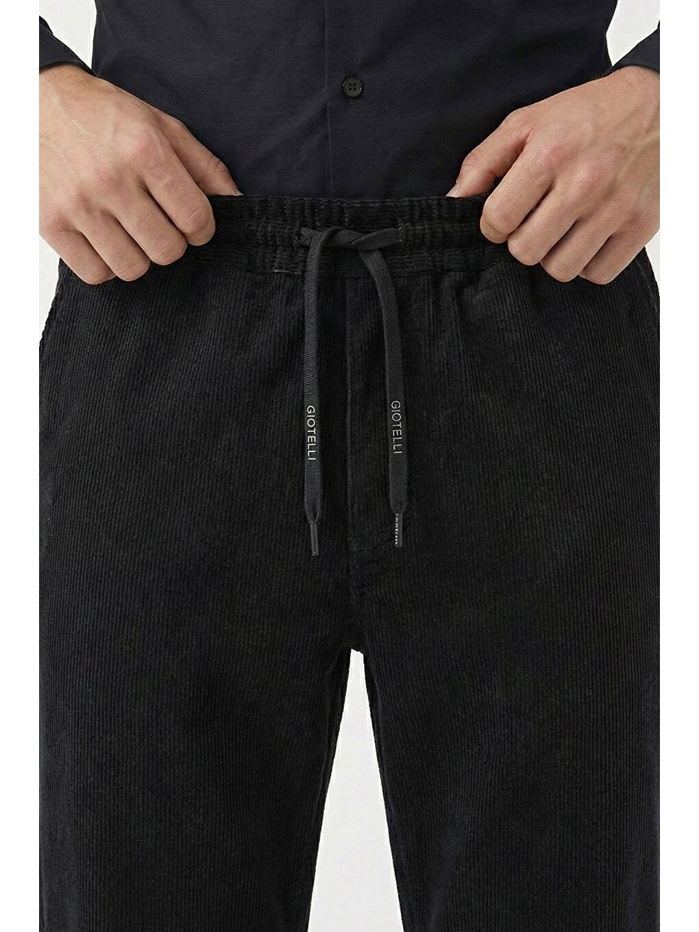 Giotelli Erkek Siyah Normal Kesim Regular Fit Pamuklu Dokuma Lastikli Bel Pantolon-2