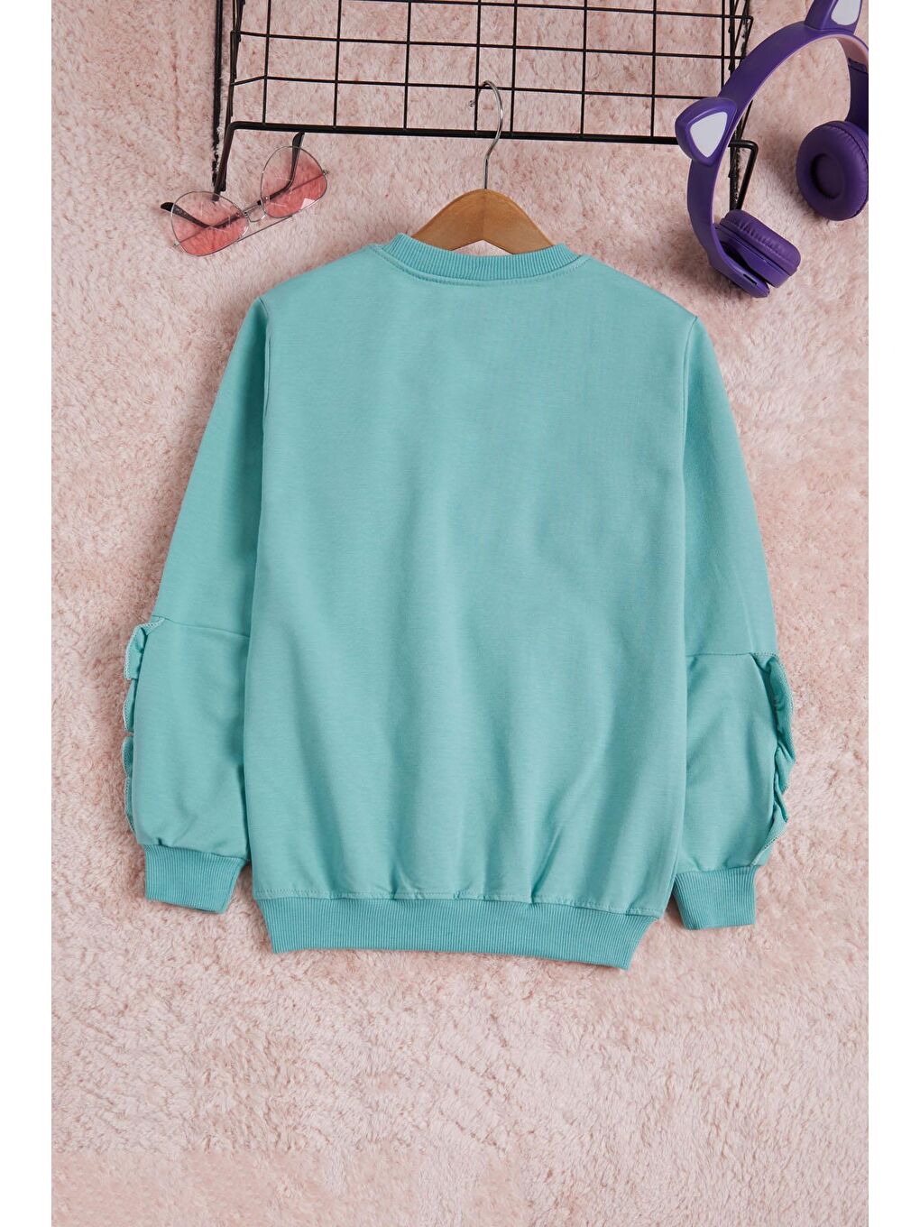 Pembe Life Kids Club Yeşil Mint Çiçek Nakışlı Uzun Kol Kız Çocuk Sweatshirt 16306 - 3