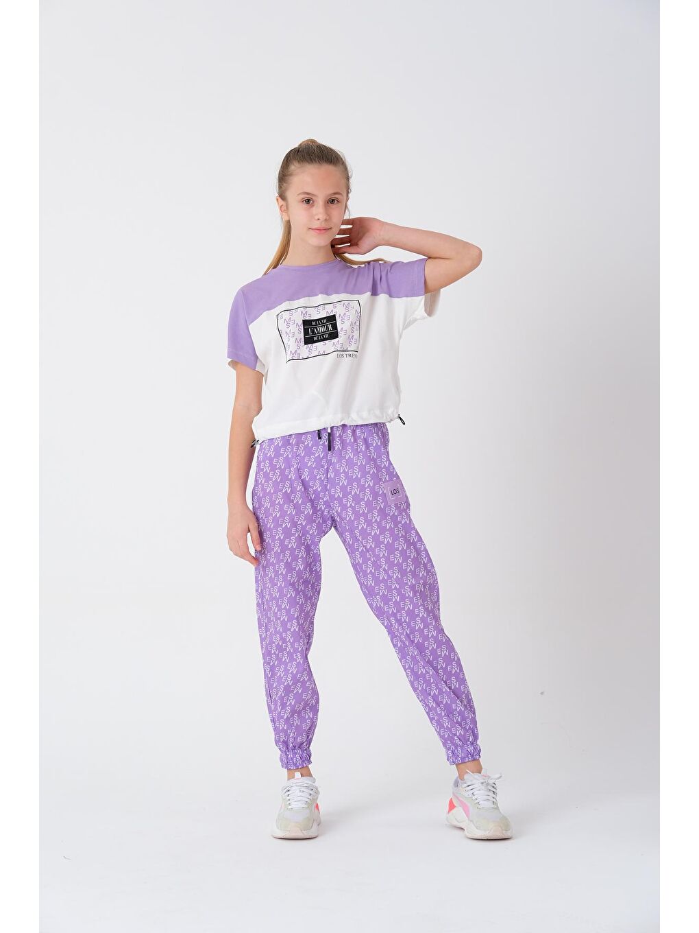 Mor Kız Çocuk Harf Baskılı Jogger Alt 8-13 Yaş LX1002-1