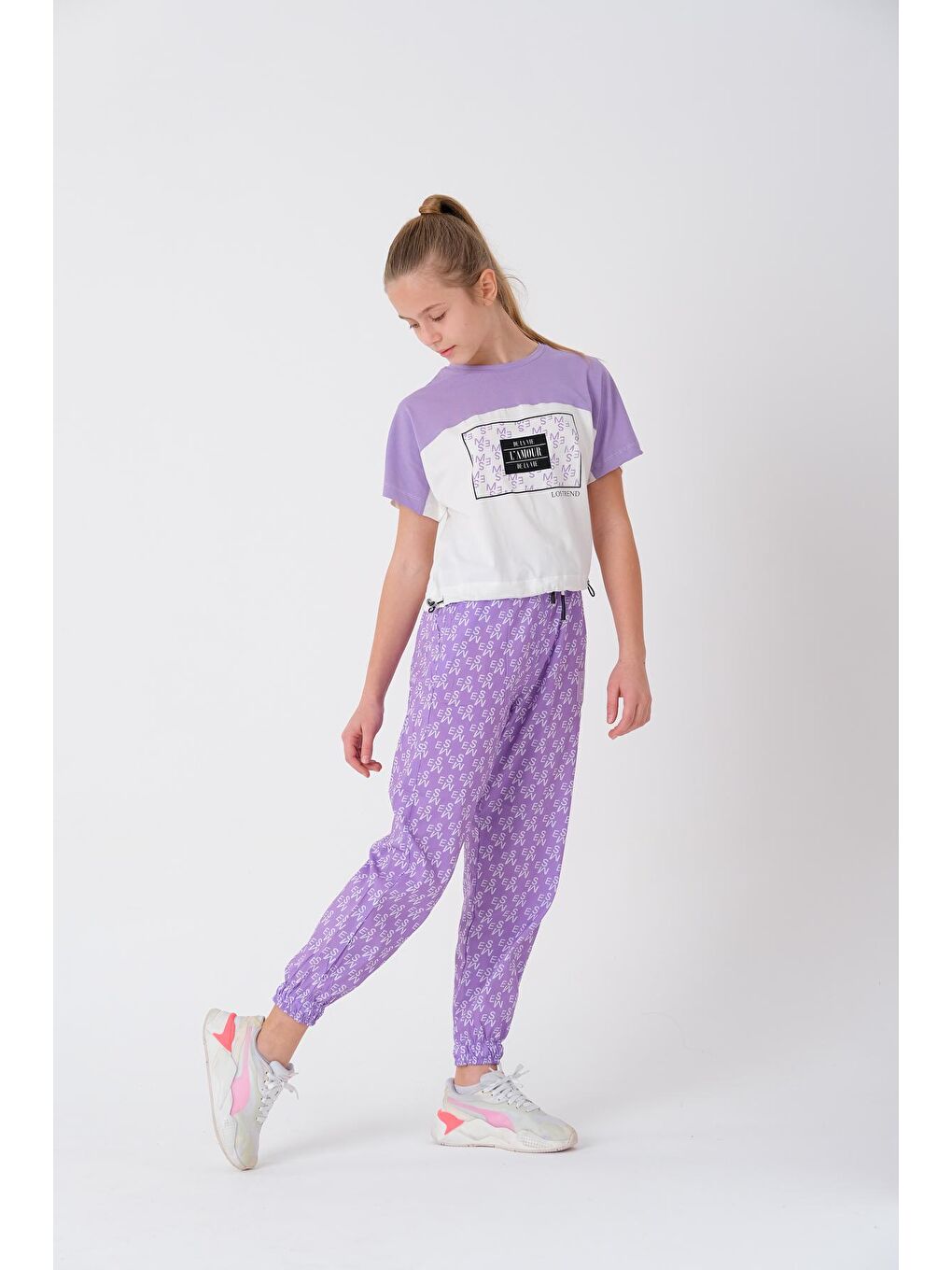 Mor Kız Çocuk Harf Baskılı Jogger Alt 8-13 Yaş LX1002-3