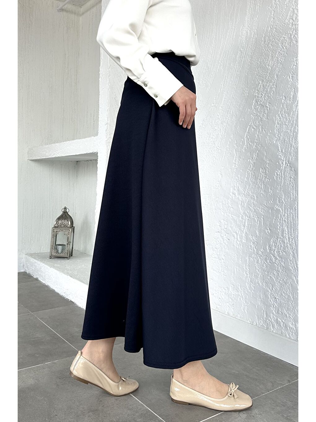 Lacivert Yandan Bağlamalı Tesettür Etek-5