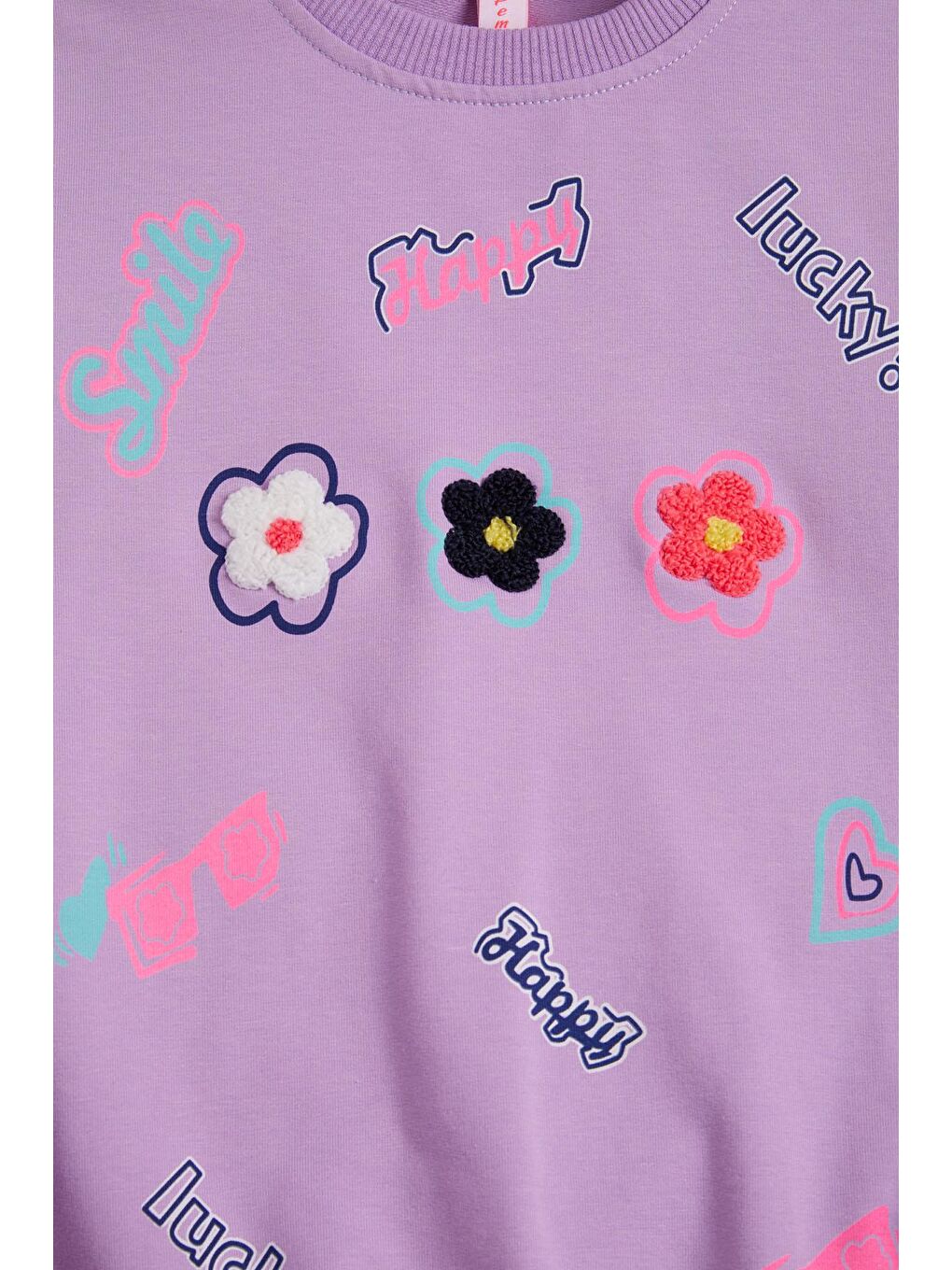Lila Çiçek Nakışlı Uzun Kol Kız Çocuk Sweatshirt 16307-1