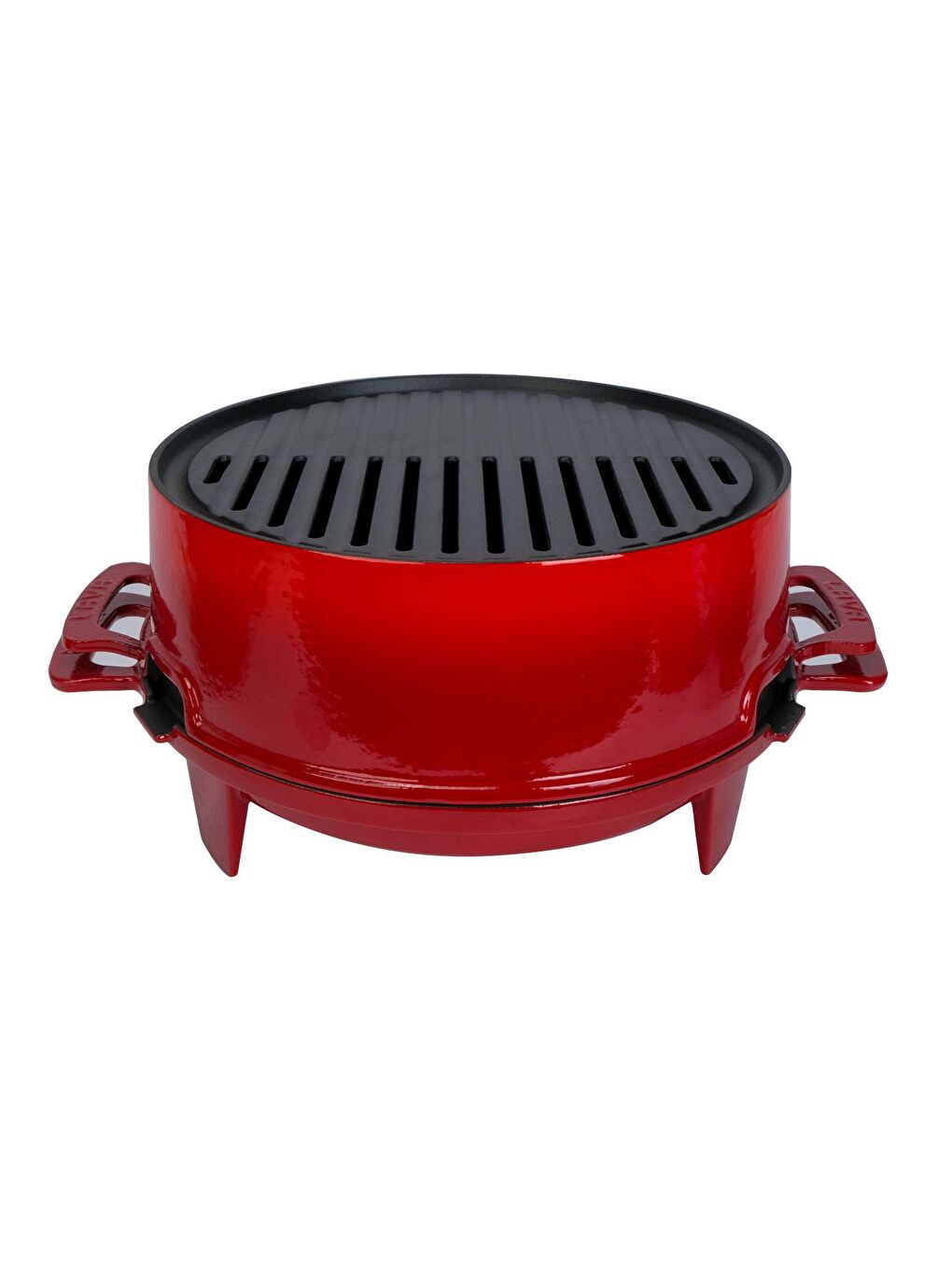 Kırmızı Yuvarlak Mangal Izgara Set Döküm Demir Yekpare Çift Kulplu Çap (Ø)36cm.