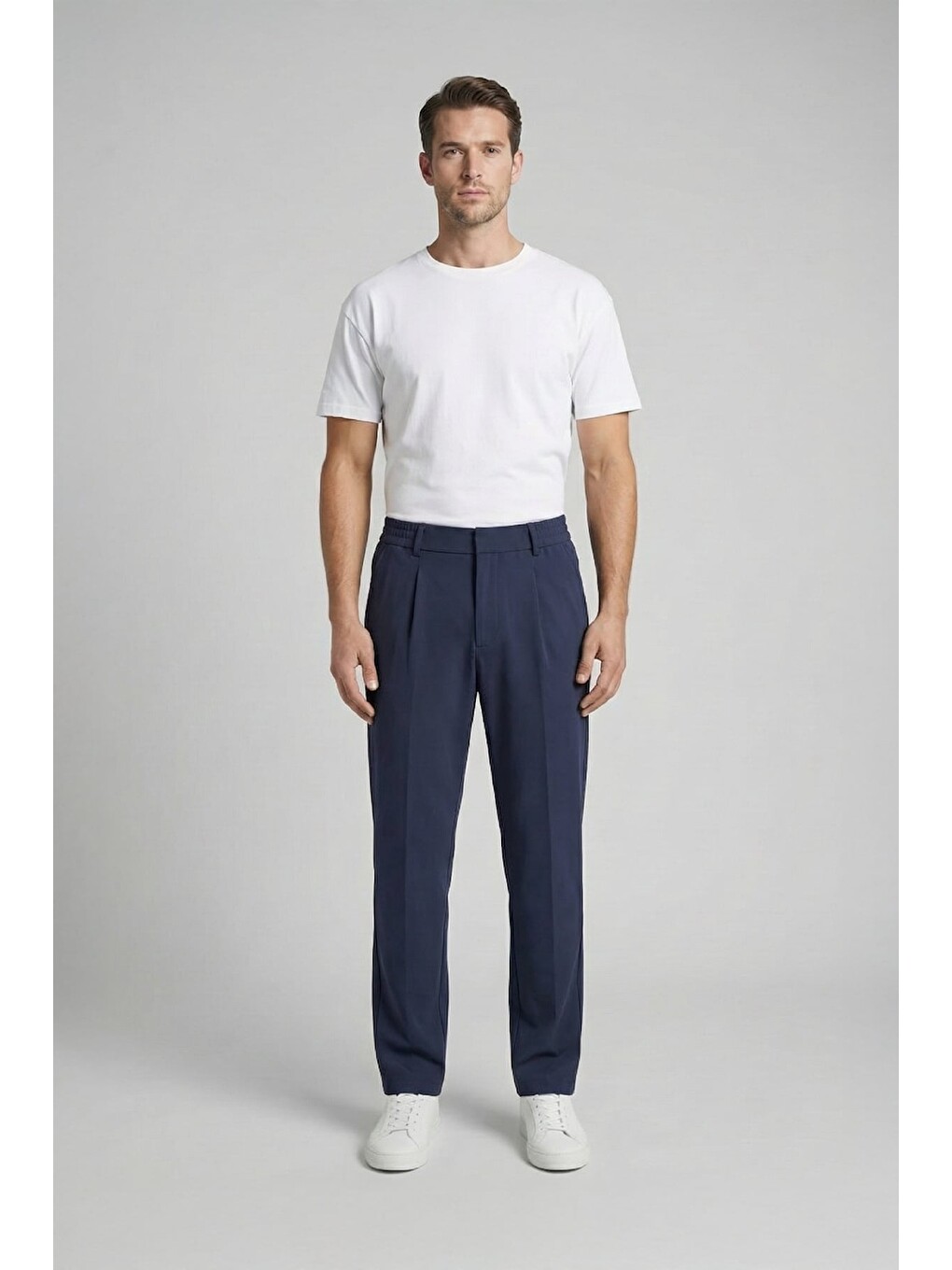 Giotelli Erkek Lacivert Dar Kesim Slim Fit Dokuma Yan Cep Normal Bel 6 Drop Pantolon-1