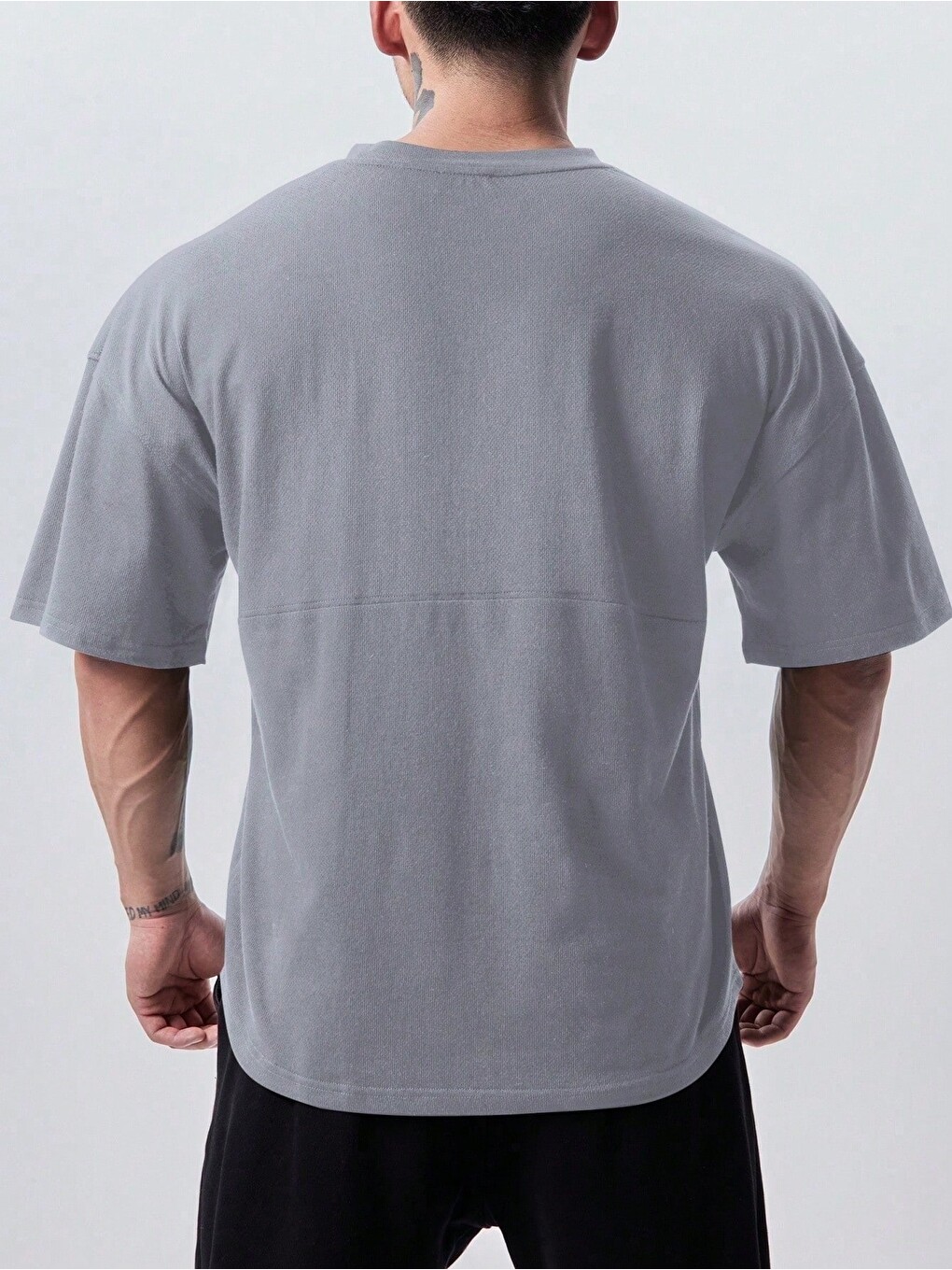 Gri Genius Erkek Spor Tişört Oversize Fitness & Gym Antrenman Tişörtü KAPPA001-2