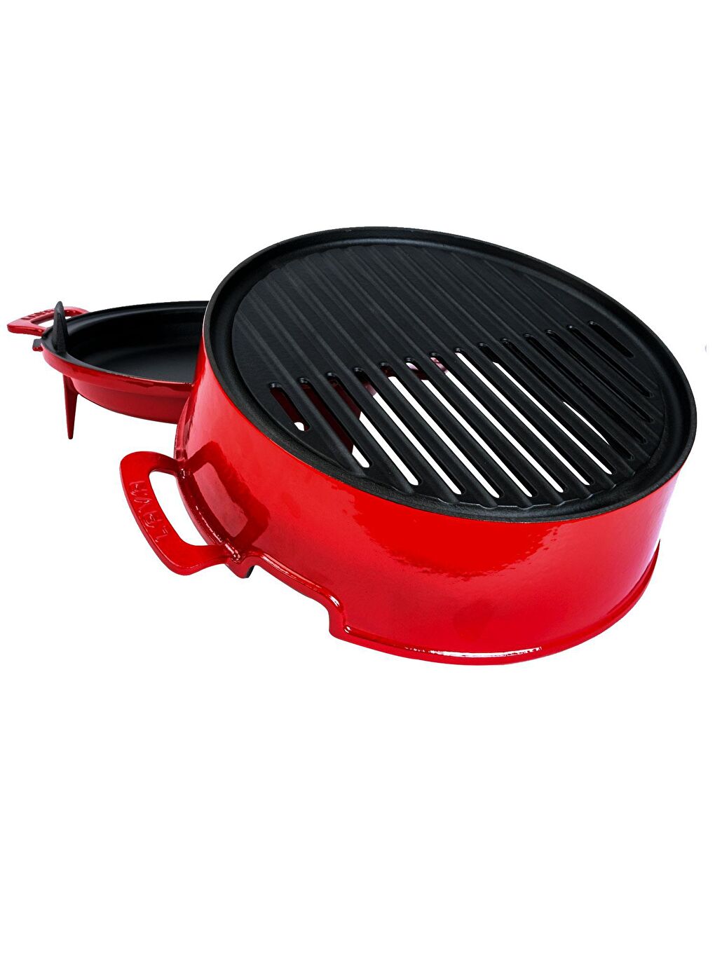 Kırmızı Yuvarlak Mangal Izgara Set Döküm Demir Yekpare Çift Kulplu Çap (Ø)36cm.-2