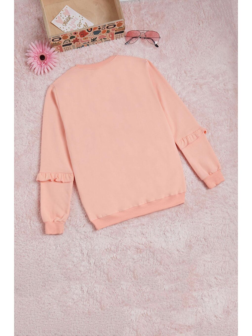 Pembe Somon Yazı Baskılı Püsküllü Kız Çocuk Sweatshirt 16308-4