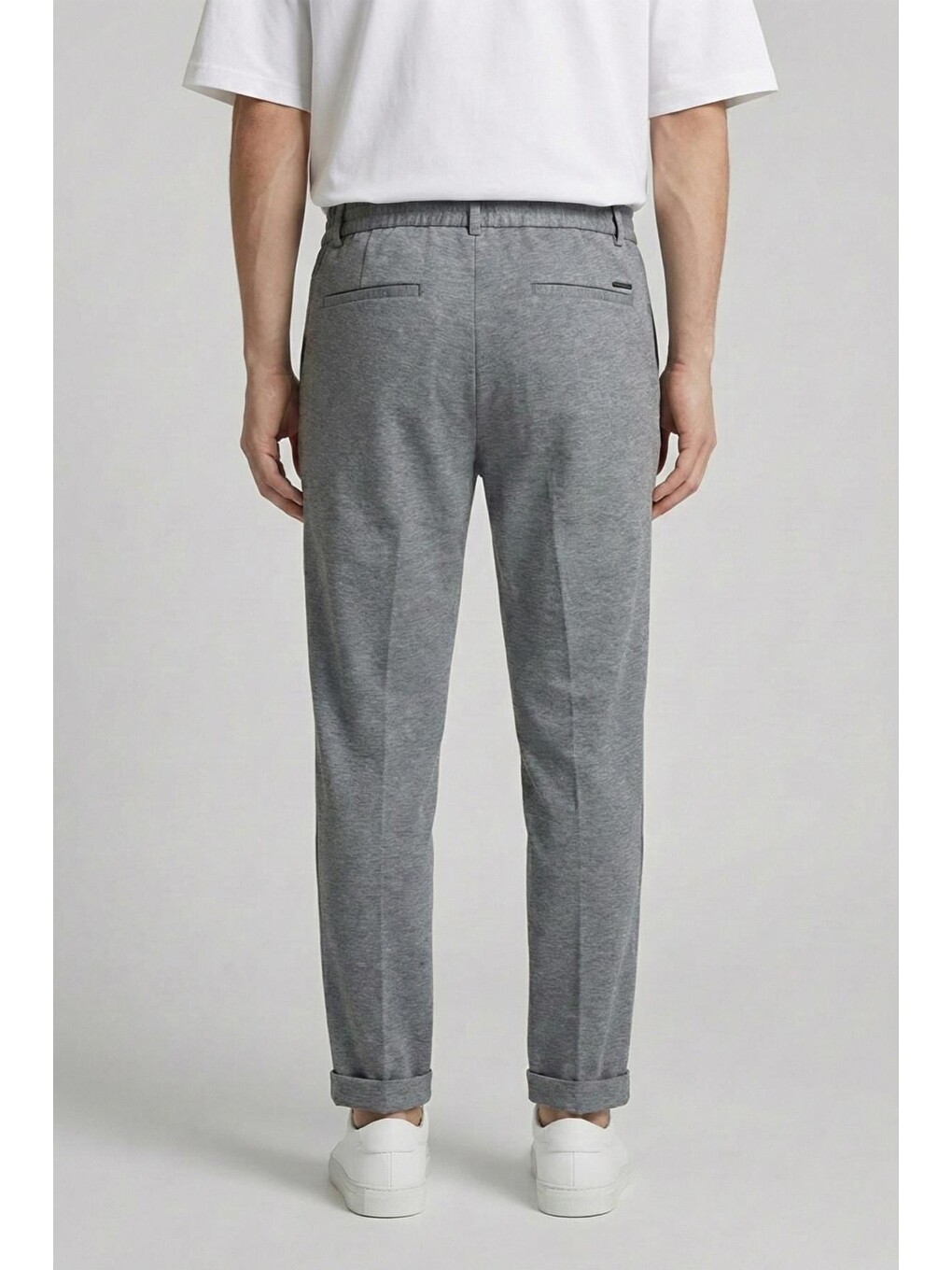 Giotelli Erkek Gri Dar Kesim Slim Fit Viskon Kemerli Bel Duble Paça 6 Drop Pantolon-1