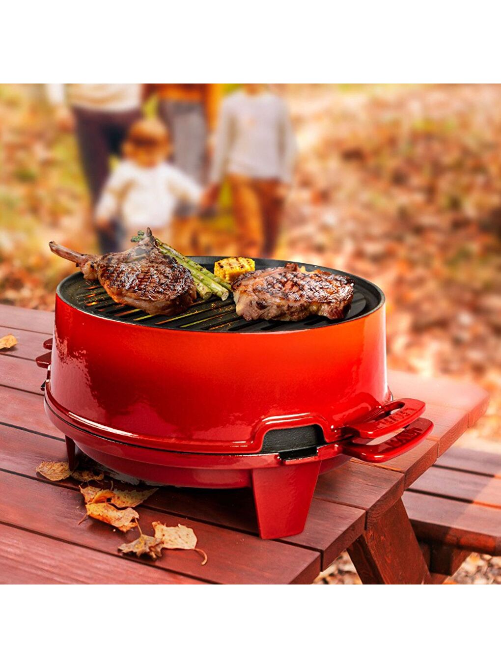 Kırmızı Yuvarlak Mangal Izgara Set Döküm Demir Yekpare Çift Kulplu Çap (Ø)36cm.-4