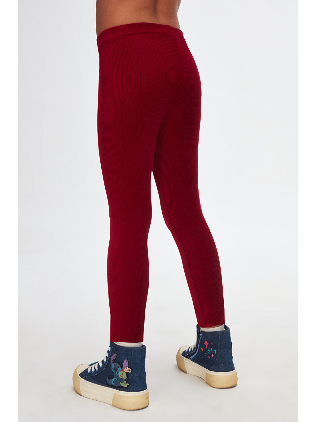 Bordo Kız Çocuk Fitilli Kadife Tayt-2