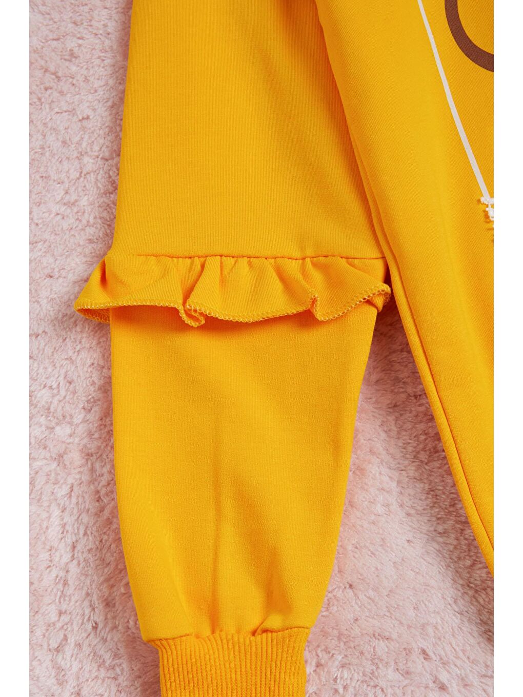 Sarı Hardal Yazı Baskılı Püsküllü Kız Çocuk Sweatshirt 16309-3