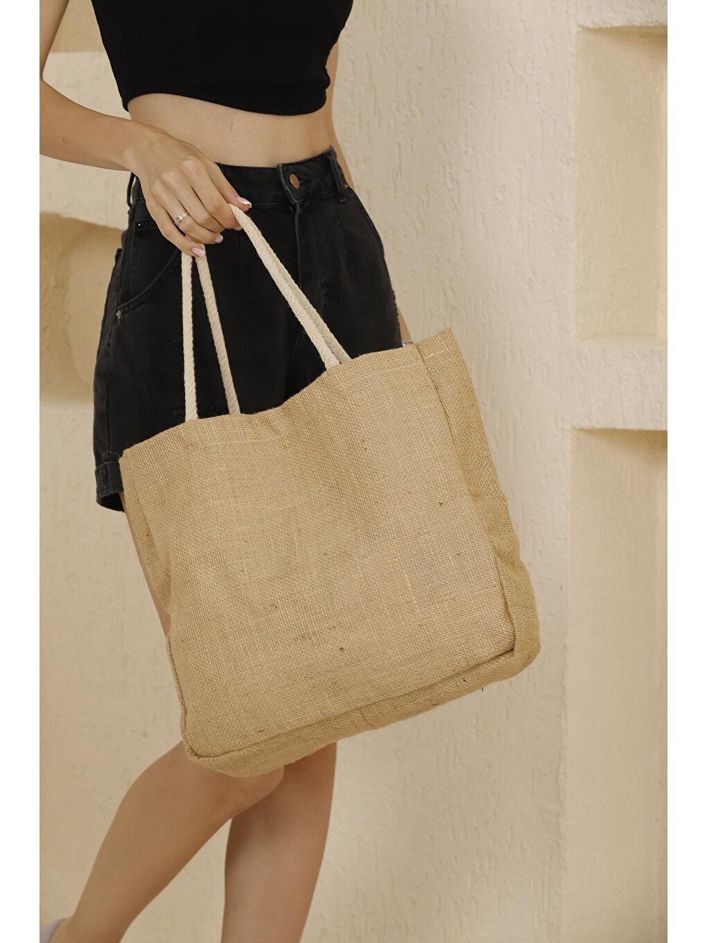 Ekru Hasır Plaj ve Omuz Çantası-1