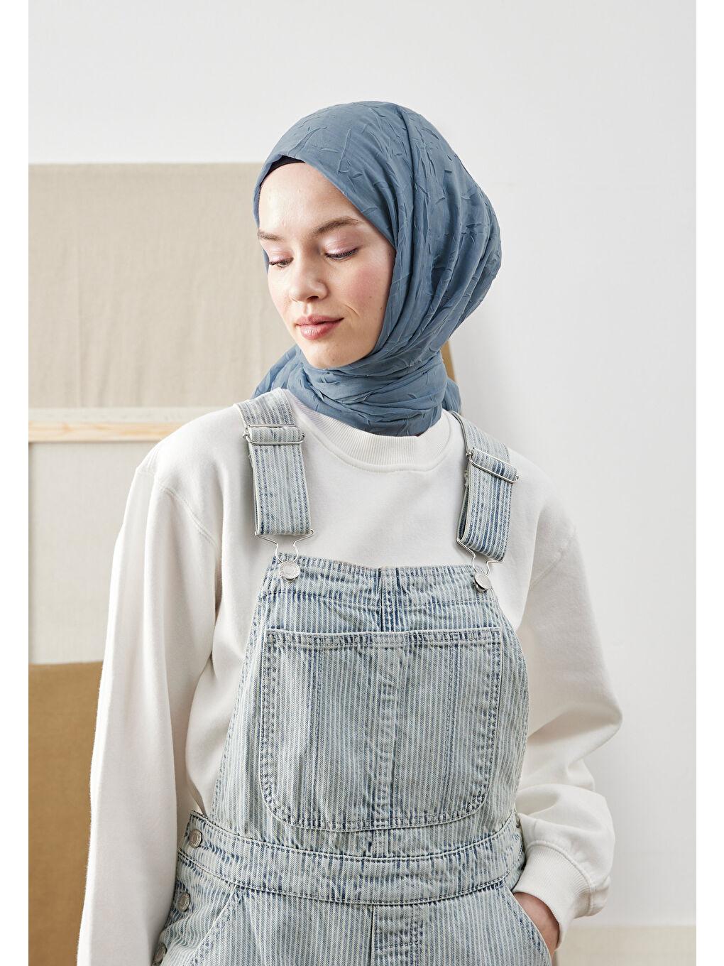 Turkuaz Bambu Şal Jean Mavi
