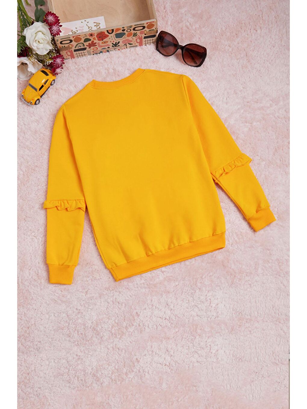 Sarı Hardal Yazı Baskılı Püsküllü Kız Çocuk Sweatshirt 16309-4