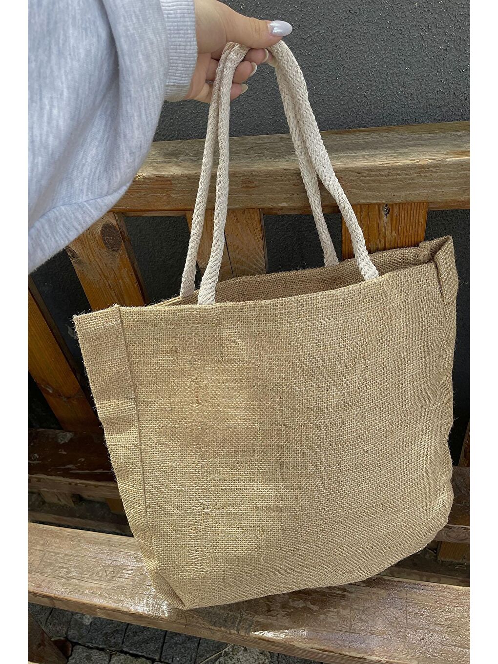 Ekru Hasır Plaj ve Omuz Çantası-3