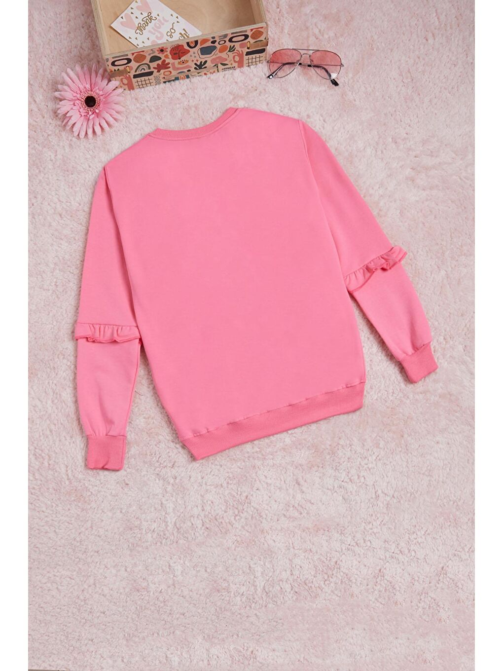 Pembe Yazı Baskılı Püsküllü Kız Çocuk Sweatshirt 16311-4