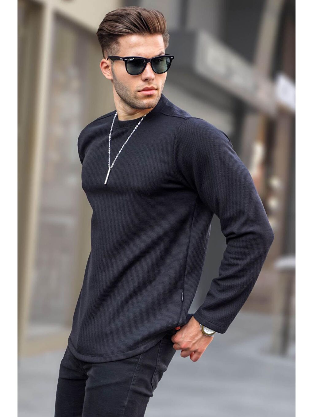 Siyah Bisiklet Yaka Regular Fit Basic Sweatshirt 6023