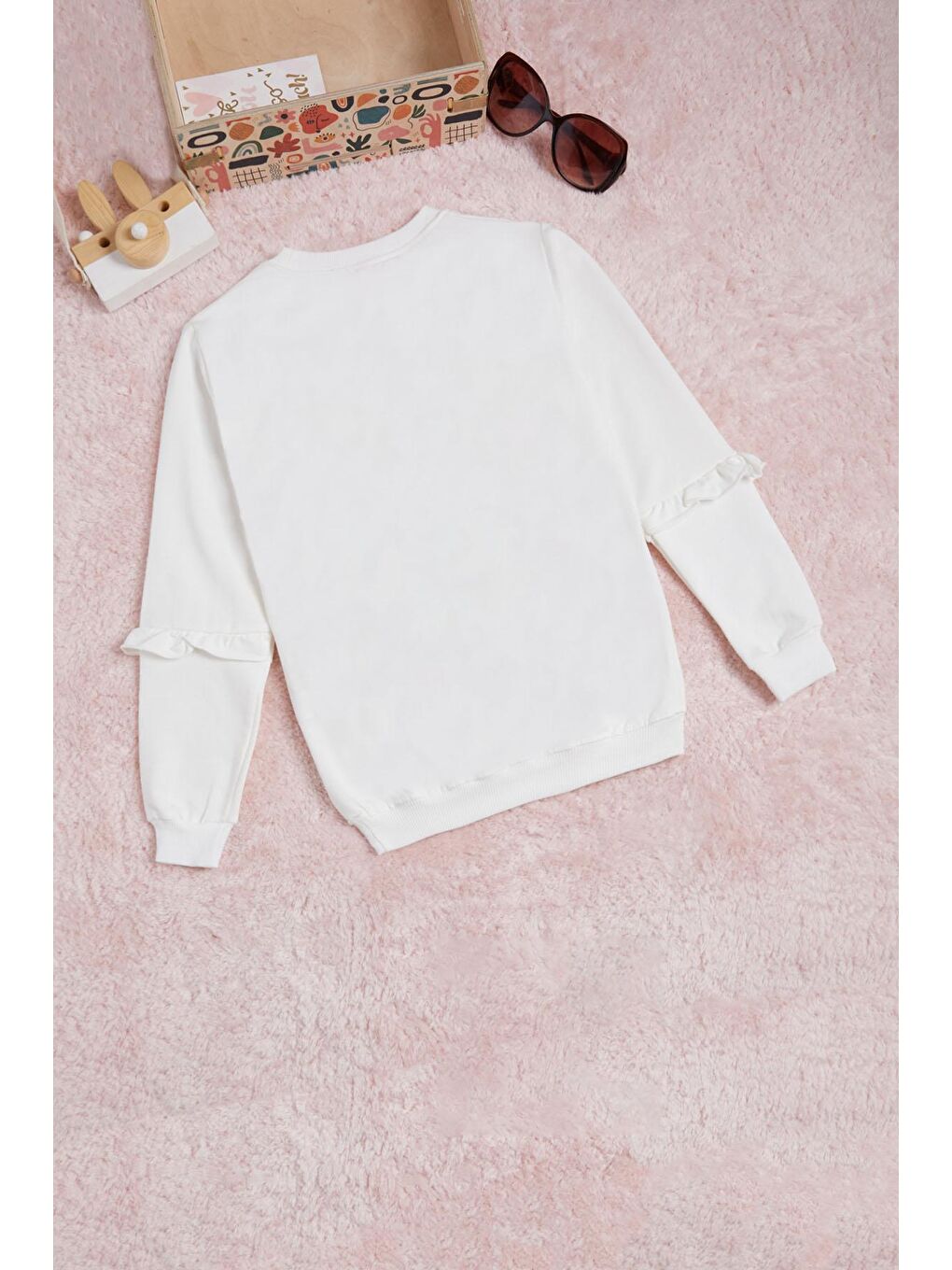 Ekru Yazı Baskılı Püsküllü Kız Çocuk Sweatshirt 16312-4