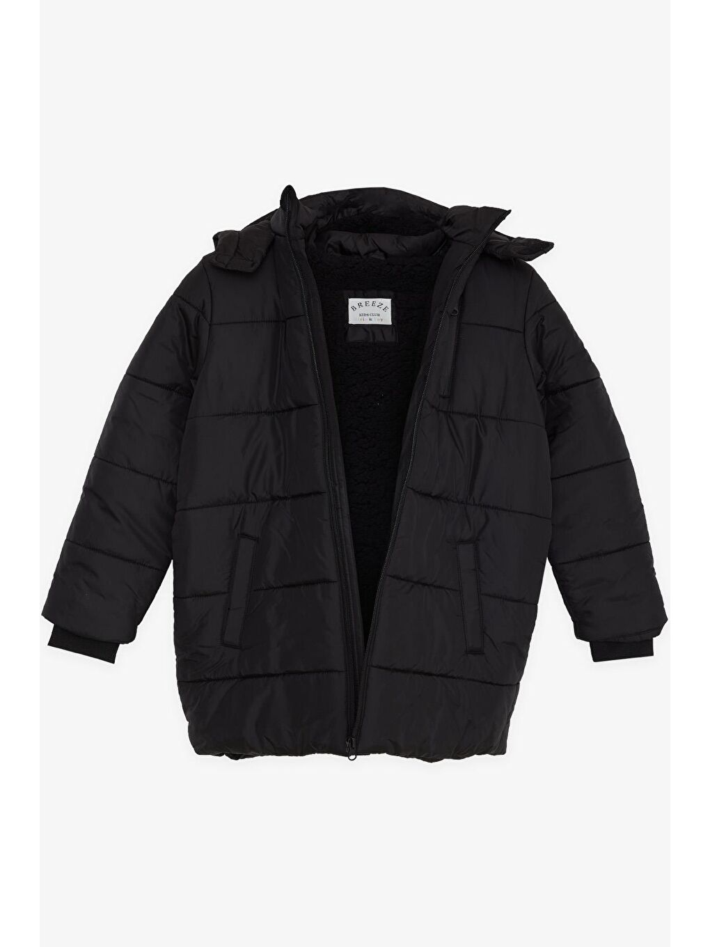 Erkek Çocuk Mont Kapüşonlu Fermuarlı Cepli Siyah (4-9 Yaş)