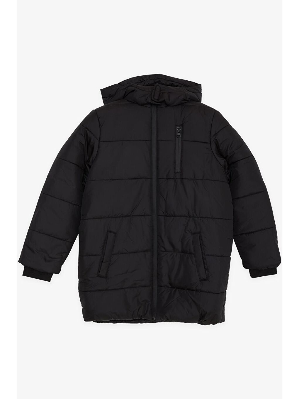 Erkek Çocuk Mont Kapüşonlu Fermuarlı Cepli Siyah (4-9 Yaş)-2