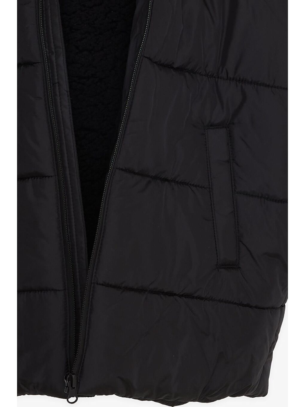 Erkek Çocuk Mont Kapüşonlu Fermuarlı Cepli Siyah (4-9 Yaş)-5