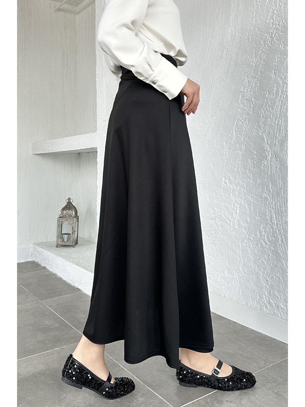 Siyah Yandan Bağlamalı Tesettür Etek-4