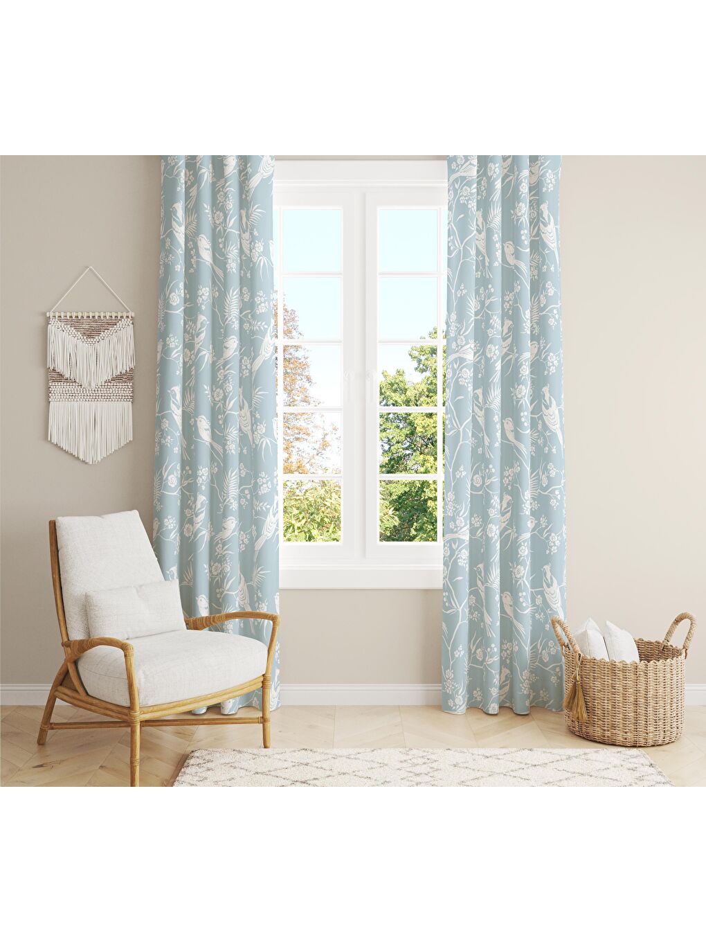 Karışık Kuş Desenli Çocuk Ve Bebek Odası TEK KANAT Fon Perde