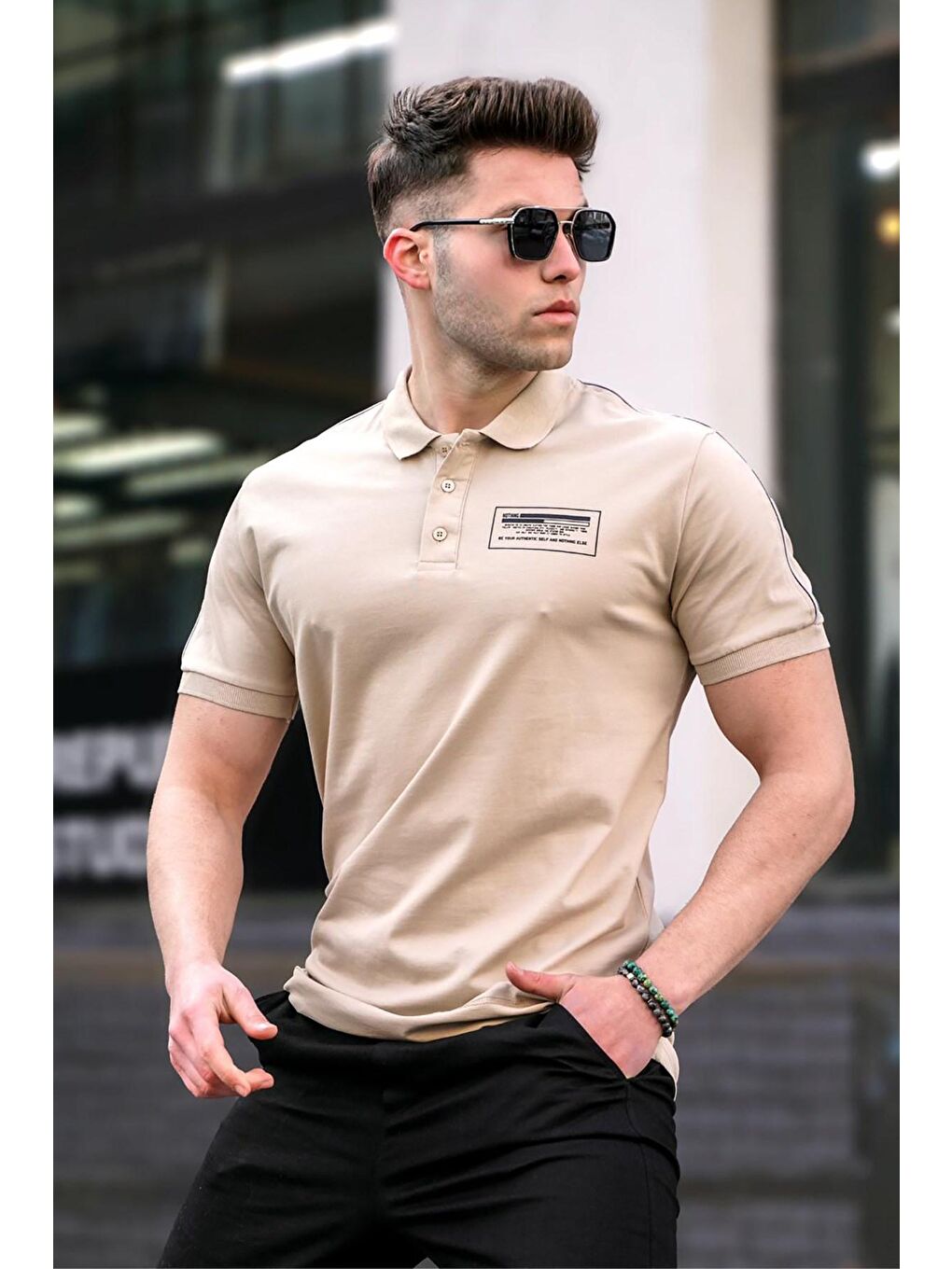 Bej Polo Yaka Erkek Tişört