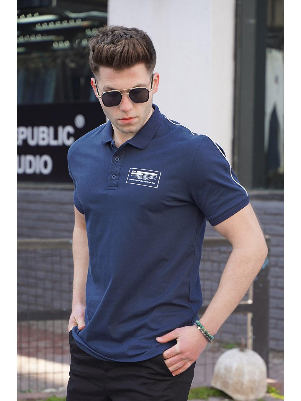 Lacivert Polo Yaka Erkek Tişört-1